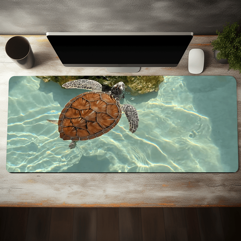 

Charming Sea Turtle Desk Mat - Blue Ocean Theme, Non-slip Rubber Base, Stitched Edges, 35.4x15.7" Keyboard Pad For Home Office Decor