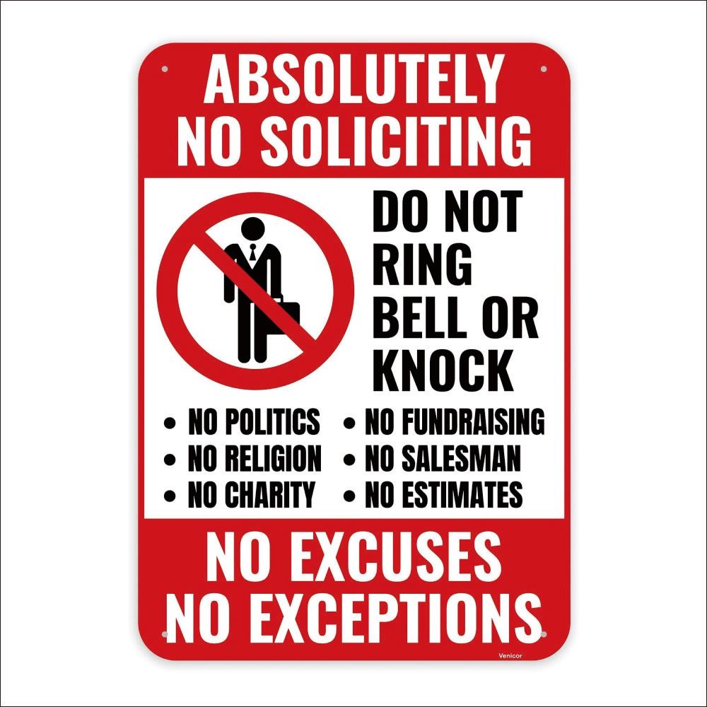 

1pc No Soliciting Sign For Home, 10 X 7 Inches - Aluminum - Do Not Knock Please Ring Doorbell - No Silication Solicitors Soliciting Sign For Front Door