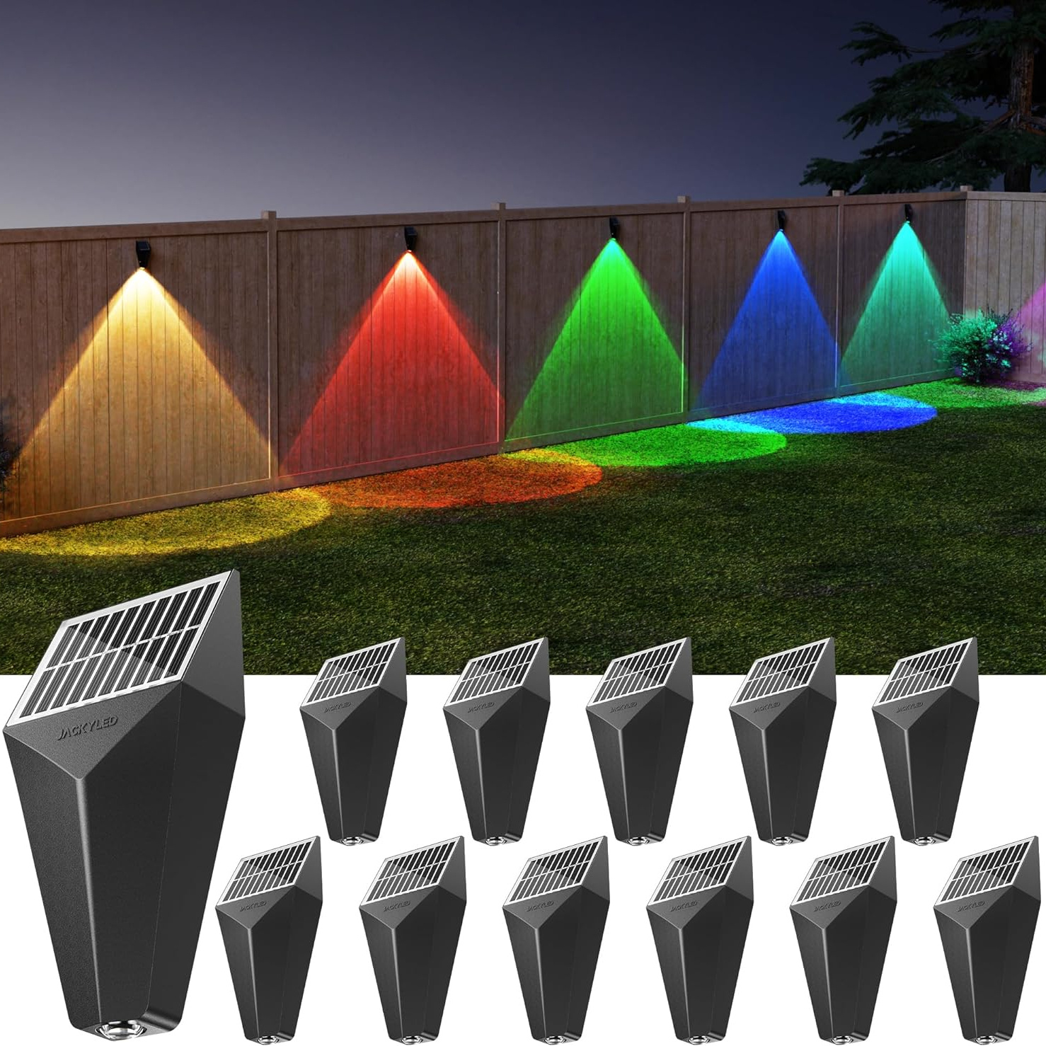 

Jackyled 12/8/4 Pcs Solar Fence Lights For Halloween Party Decoration, Bright Fence Lights Solar Powered Deck Lights Rgb & 8 Colors Solar Lights Led Fence Lights For Outside Deck Patio Railing Wall