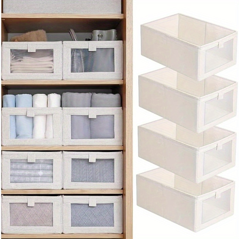 

Large Linen Storage Bin With Viewing Window - Versatile Organizer For Clothes, Jeans, Toys, Books | Ideal For Closets, Wardrobes & Shelves