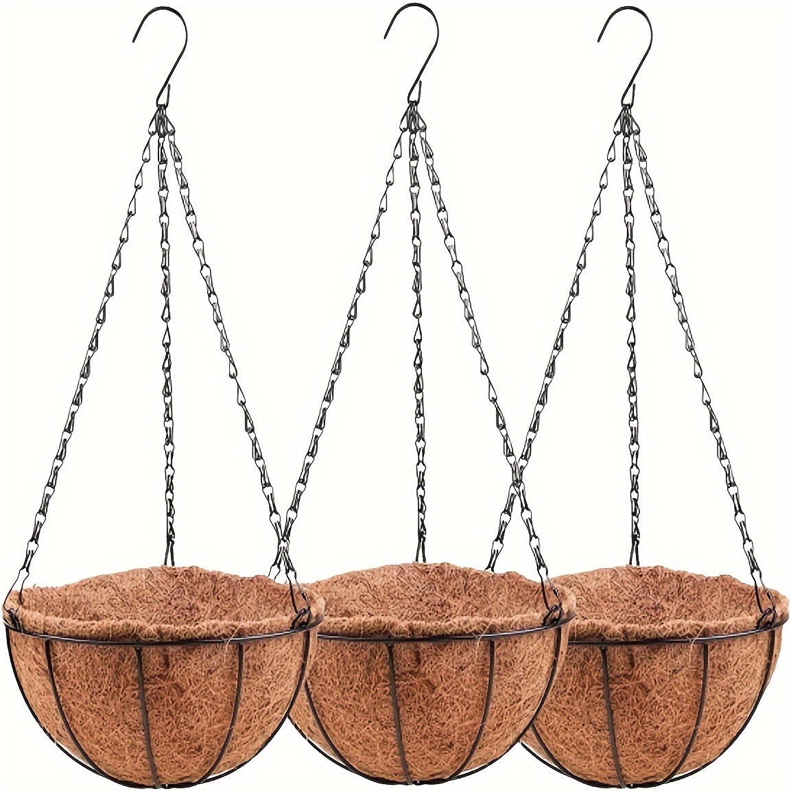 

3-piece 10in Metal Wire Hanging Planters With Coco Liners - Versatile Outdoor Flower Basket Pots For Patio, Porch, Garden & Balcony Decor