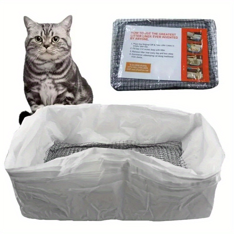 

10 Pack Reusable Cat Litter Bags With Filter Net - Thick Drawstring Sifting Bags For Pc Litter Boxes