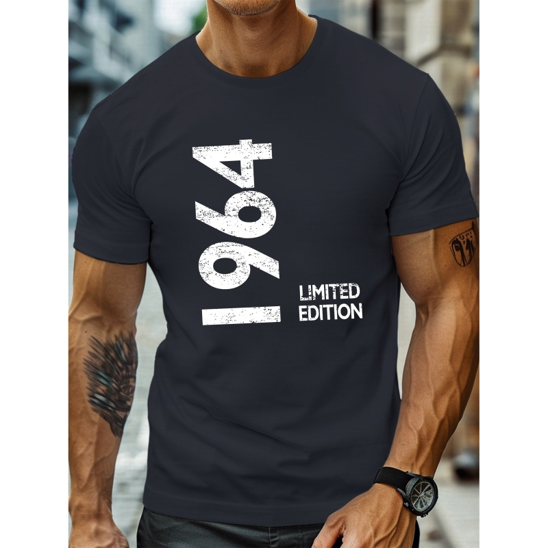 

'T-shirt élégant à imprimé créatif en édition limitée 1964 pour homme, haut décontracté d'été, col rond confortable et tendance, manches courtes, adapté à un usage quotidien'
