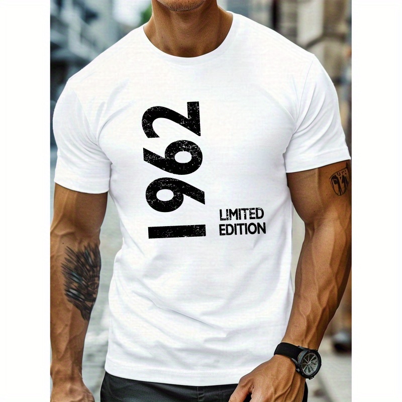 

'1962 Limited Edition 'creative Print Summer Casual T-shirt Short Sleeve For Men, Sporty Leisure Style, Fashion Crew Neck Top For Daily Wear
