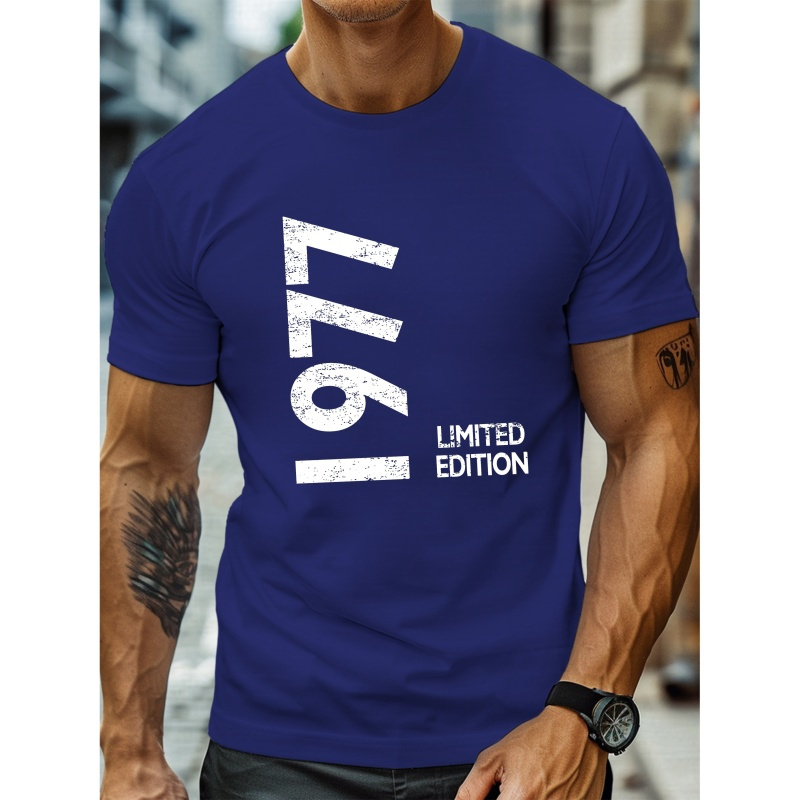 

'1977 Limited Edition' Creative Print Stylish T-shirt For Men, Casual Summer Top, Comfortable And Fashion Crew Neck Short Sleeve, Suitable For Daily Wear