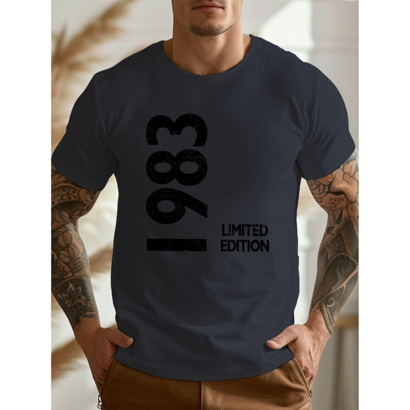 

1983 Limited Edition Letter Print Tee Shirt, Tees For Men, Casual Short Sleeve T-shirt For Summer