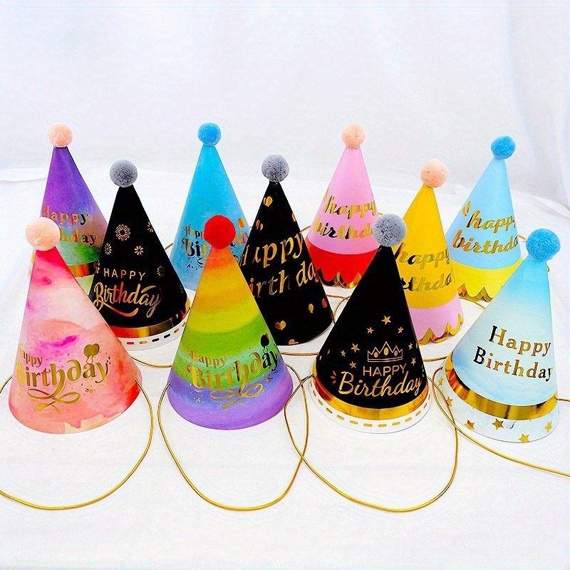 

10-piece Rainbow Celebration Hats - Colorful Paper Cone Headgear For Festive Occasions