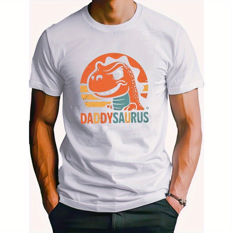 

Fun Dinosaur For Dads Wrinkle Print Tee Shirt, Tees For Men, Casual Short Sleeve T-shirt For Summer
