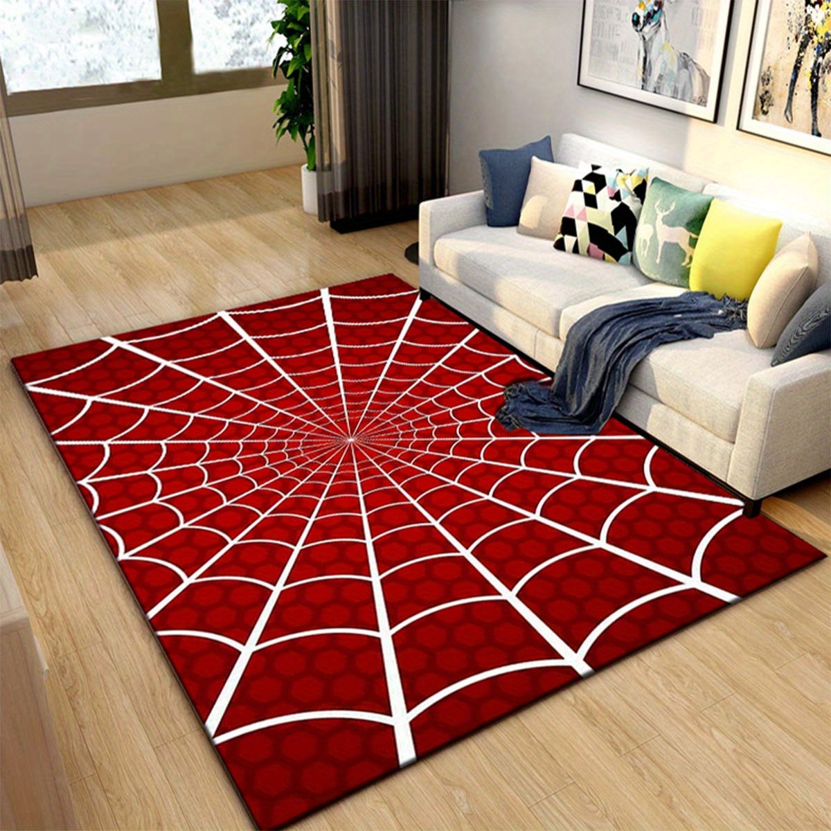 

Soft Red Spider Web Pattern Area Rug - Perfect For Living Room, Bedroom, Bathroom, Kitchen Sink, Laundry & Office Decor