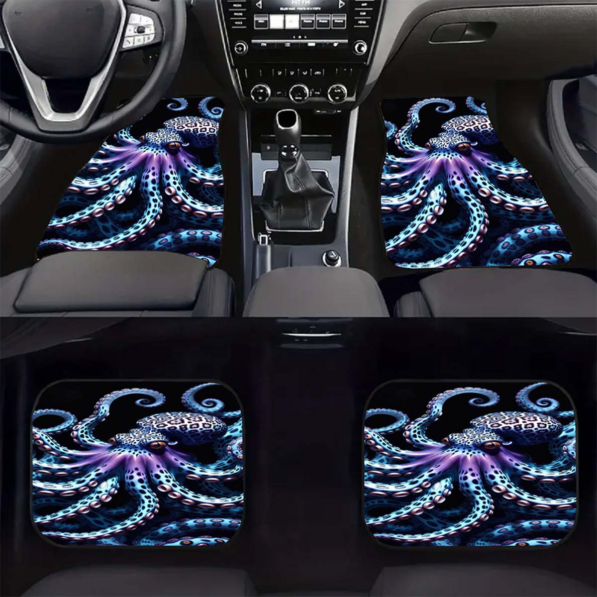 

Octopus Pattern Car Floor Mat Set: Water-absorbent, Non-slip, And Stain-resistant For Front And Rear Seats - Protects Car Interior