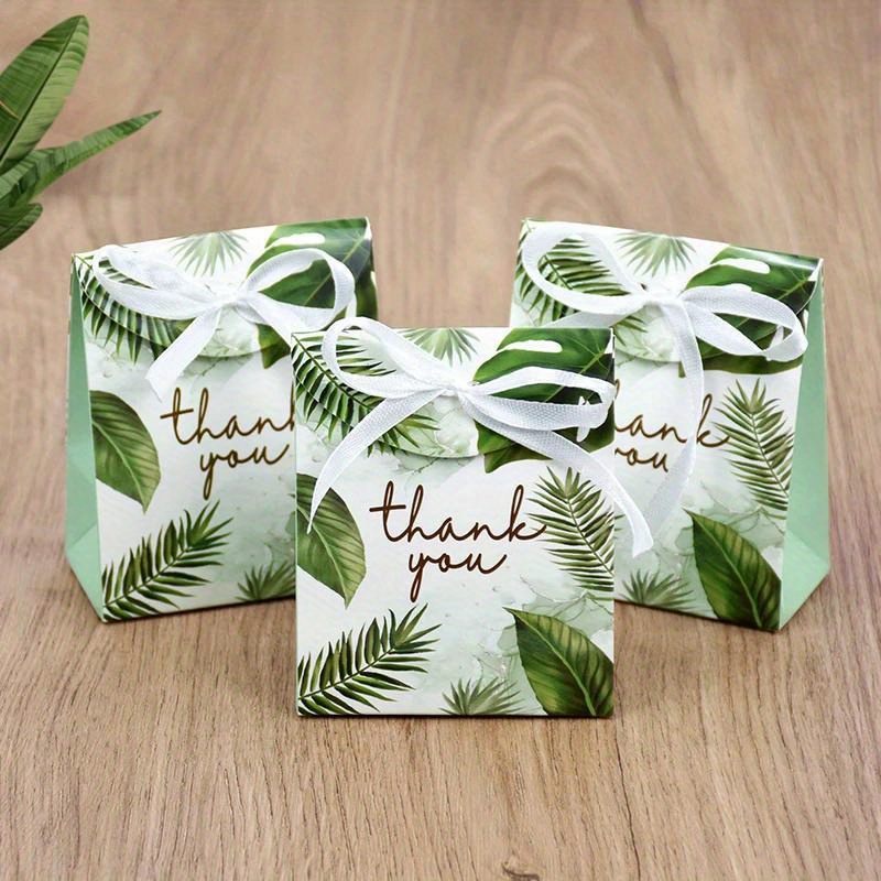 

10pcs Elegant Green Leaf Thank You Gift Boxes - Perfect For Wedding Favors, Birthday Party Decor & Cookie/chocolate Pieceaging
