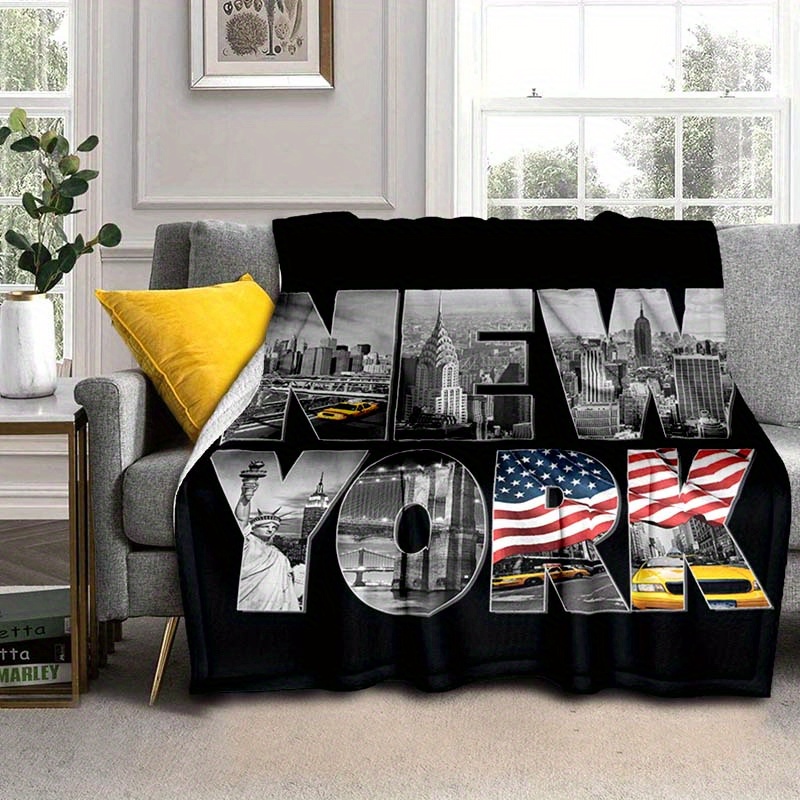 

Couverture douce et confortable avec design du drapeau américain de New York - Lavable en machine, parfaite pour la famille, le bureau ou le pique-nique - Fabriquée en polyester durable