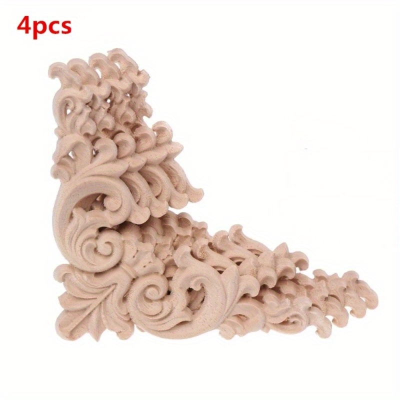 

4pcs, Solid Wood Carving Stickers Corner Furniture Decoration, Carving Crafts12*12cm For Diy Home Decor