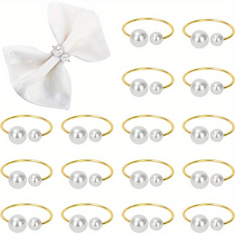 20-piece Pearl And Golden Napkin Rings - Metallic Kitchen And Dining Table Accessories For Festive Occasions