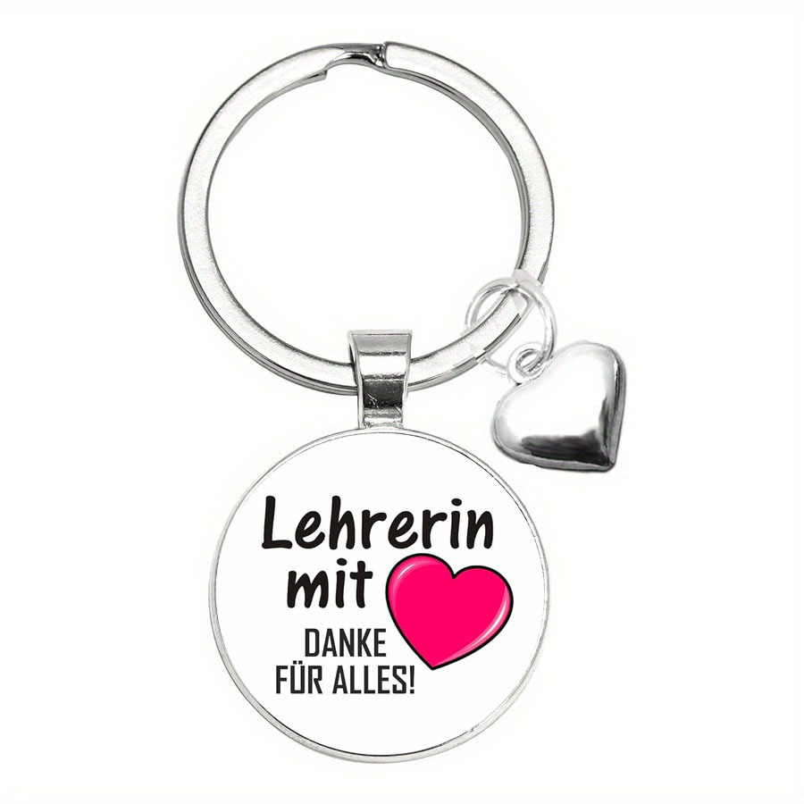 Image of German Teacher With Red Heart Time Gem Keychain, German Colleague Key Ring, Key Chain, Car Fan Keychain