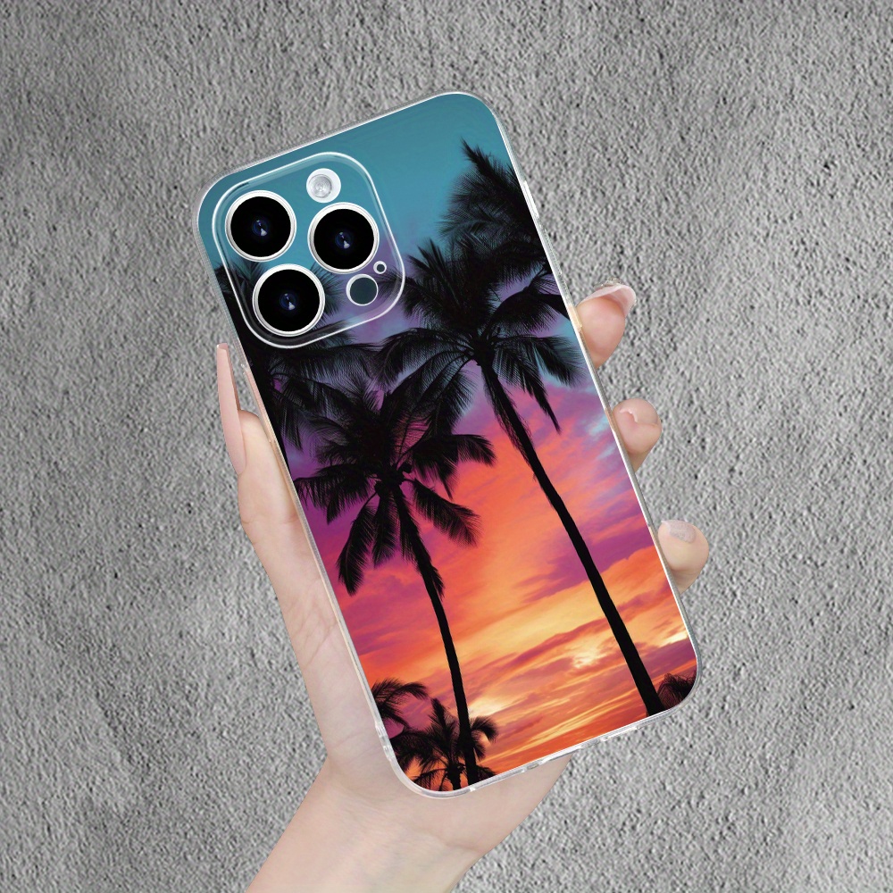 

Creative And Simple Coconut Tree Under The Sunset, Personalized Creative Trendy Print, Transparent Mobile Phone Case Suitable For Men And Women, For Iphone 15 14 13 12 11 Xs Xr X 7 8 Plus Pro Max Mini