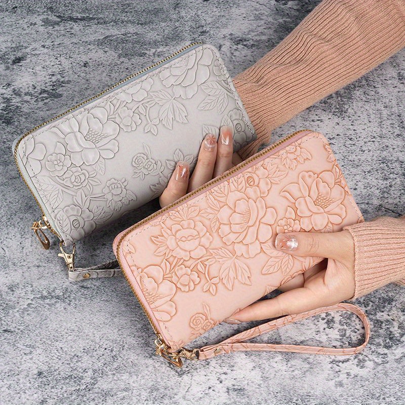 

Women's Long Wallet 2024 New Korean Fashion Style, Leather With , Tribal Embossed, Zipper Closure, Multi-functional Ladies' Clutch With Id Card Slots And Leather