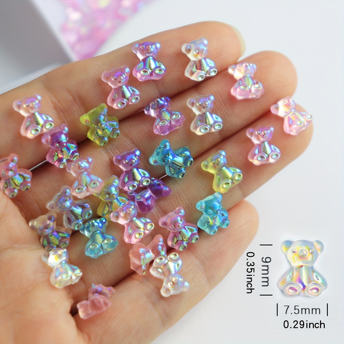 

50pcs Charms d'Ours Aurora pour Ongles - Accessoires d'Art d'Ongles en Résine & Acrylique pour Femmes, Bijoux de Manucure DIY, Inodore