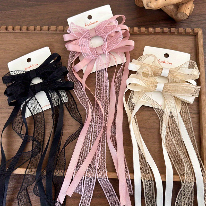 

Elegant Sweet Lace Bow Tie Hair Clips With Tassel, Solid Color Single Individual Duckbill Hairpin For Girls 14+, Ballet Style Side Bangs Clip