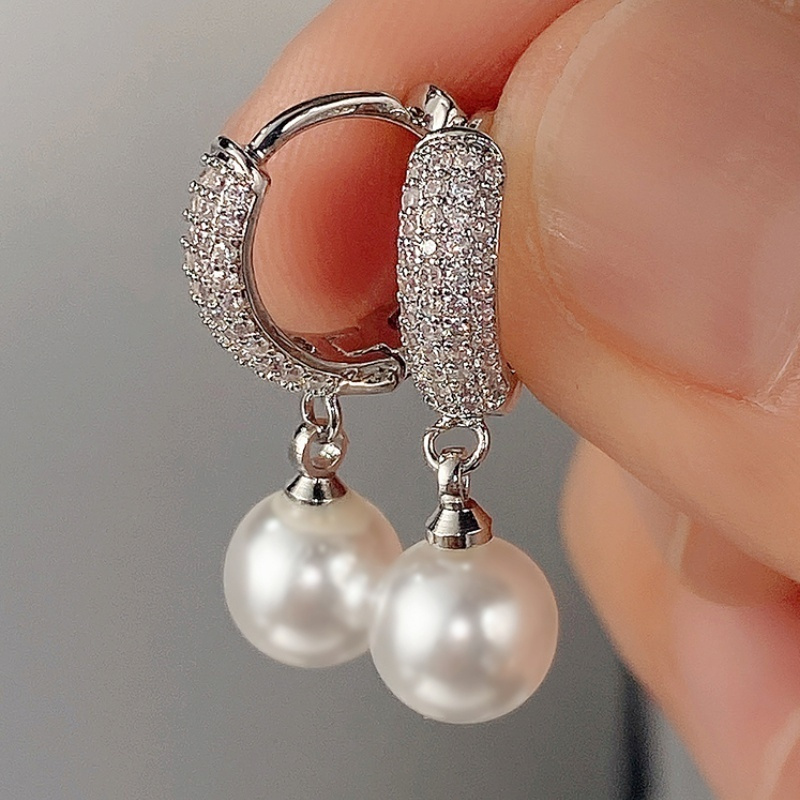 

1pair, Vintage & Elegant Style, Silvery Alloy Faux Pearl Drop Design, Inlay Shiny Zirconia Studs, Fashion Delicate Accessory For Wedding & Daily Wear, Idea Gift For Ladies