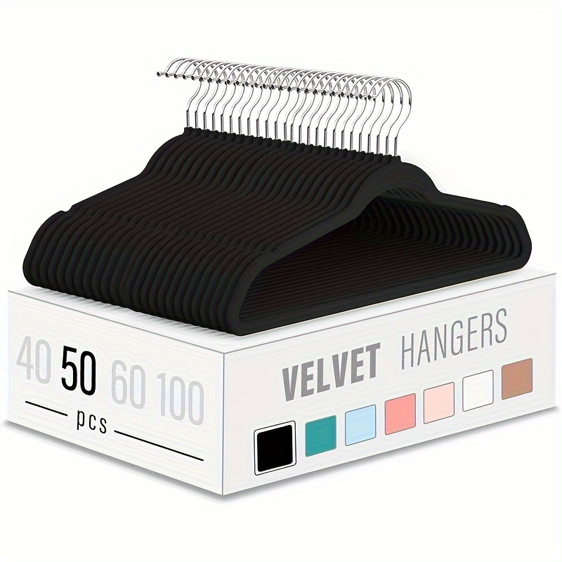 

50-piece Premium Black Velvet Hangers 18" - Non-slip, Heavy-duty Clothes Hangers With 360° Rotating Hooks For Coats & Suits, Space-saving Design For Closet Organization