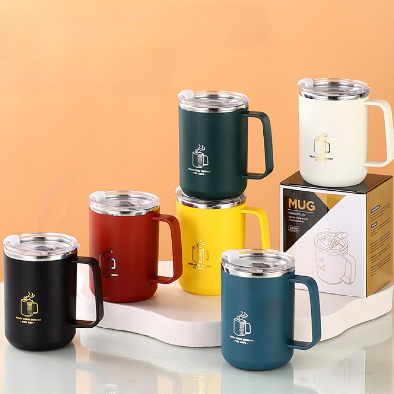 

Premium 304 Stainless Steel Coffee Mug - Double Wall Insulated Tea Cup - Elegant Design Gift Mug - Keeps Beverages Hot Or Cold - Ideal For Home, Office, Travel - With Lid And Straw - Durable Handle