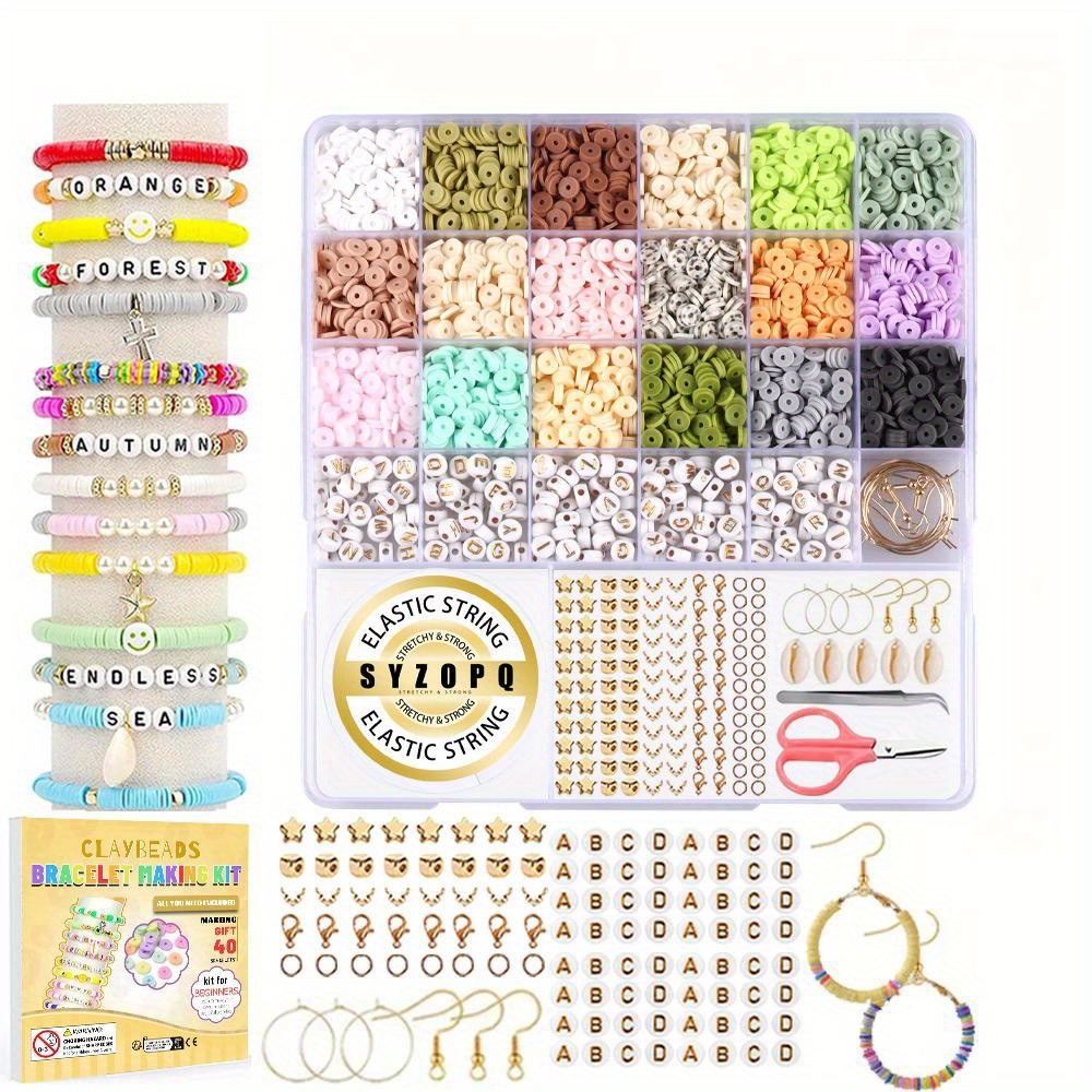 

5200-8800pcs Diy Polymer Clay Beads Jewelry Making Kit, With Alphabet Plastic Charms, Elastic String, Craft Set For Bracelets, Necklaces, Keychains, Art & Craft Supplies