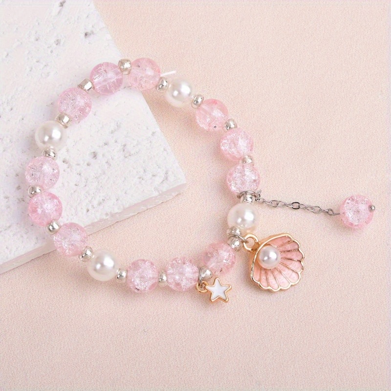 

2 Pieces Lovely And Elegant Creative Crystal Princess Bracelet, With Shell Artificial Pearl Decorative Accessories, Delicate Accessory For Daily Wear, Idea Gift For Friends