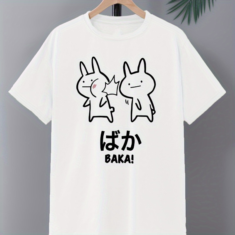 

Cartoon Rabbit Graphic Print Men's Crew Neck Short Sleeve Tees, Summer Trendy T-shirt, Casual Comfortable Top For Outdoor Sports & Vacation Camping
