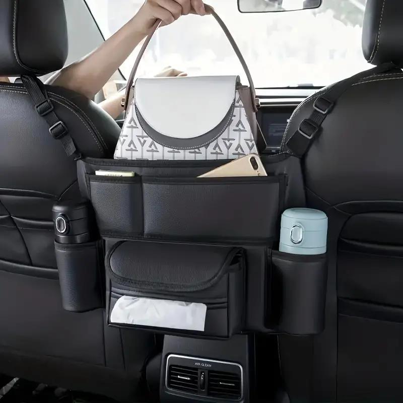 

Luxury Pu Leather Car Organizer - Multi-functional Storage Bag With Seat Hanging Feature, Armrest Box & Tissue Holder