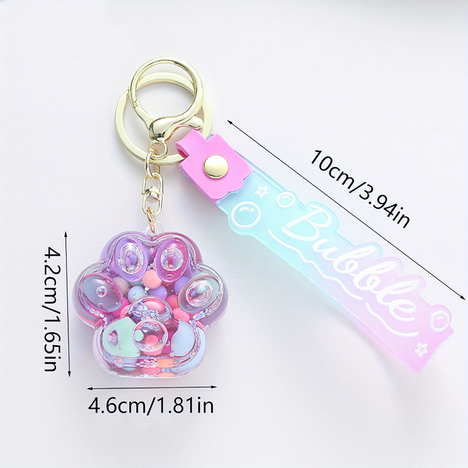 cute cat paw keychain with quicksand floating   lollipop charm 1pc key ring accessory for backpacks and bags details 3