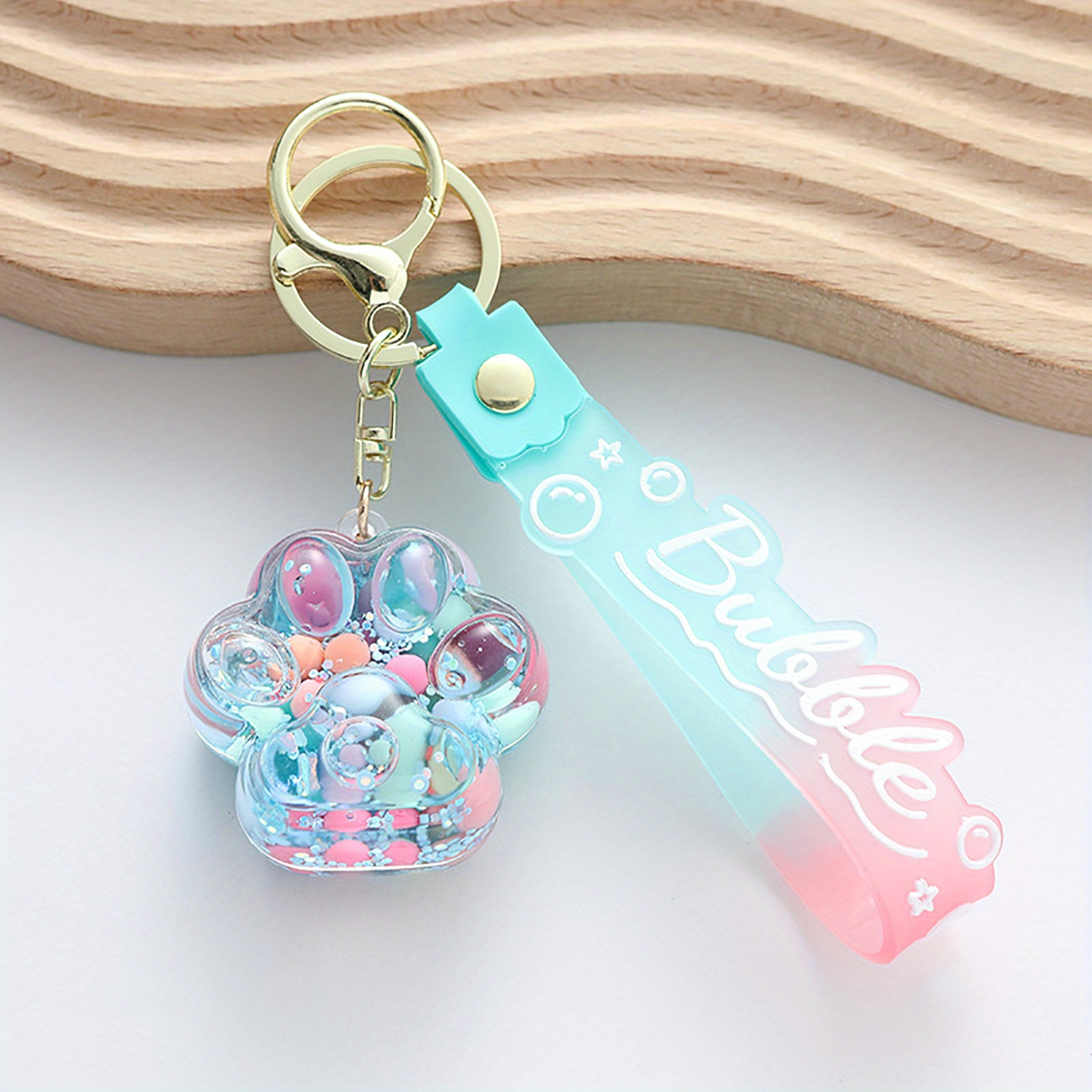 cute cat paw keychain with quicksand floating   lollipop charm 1pc key ring accessory for backpacks and bags details 4