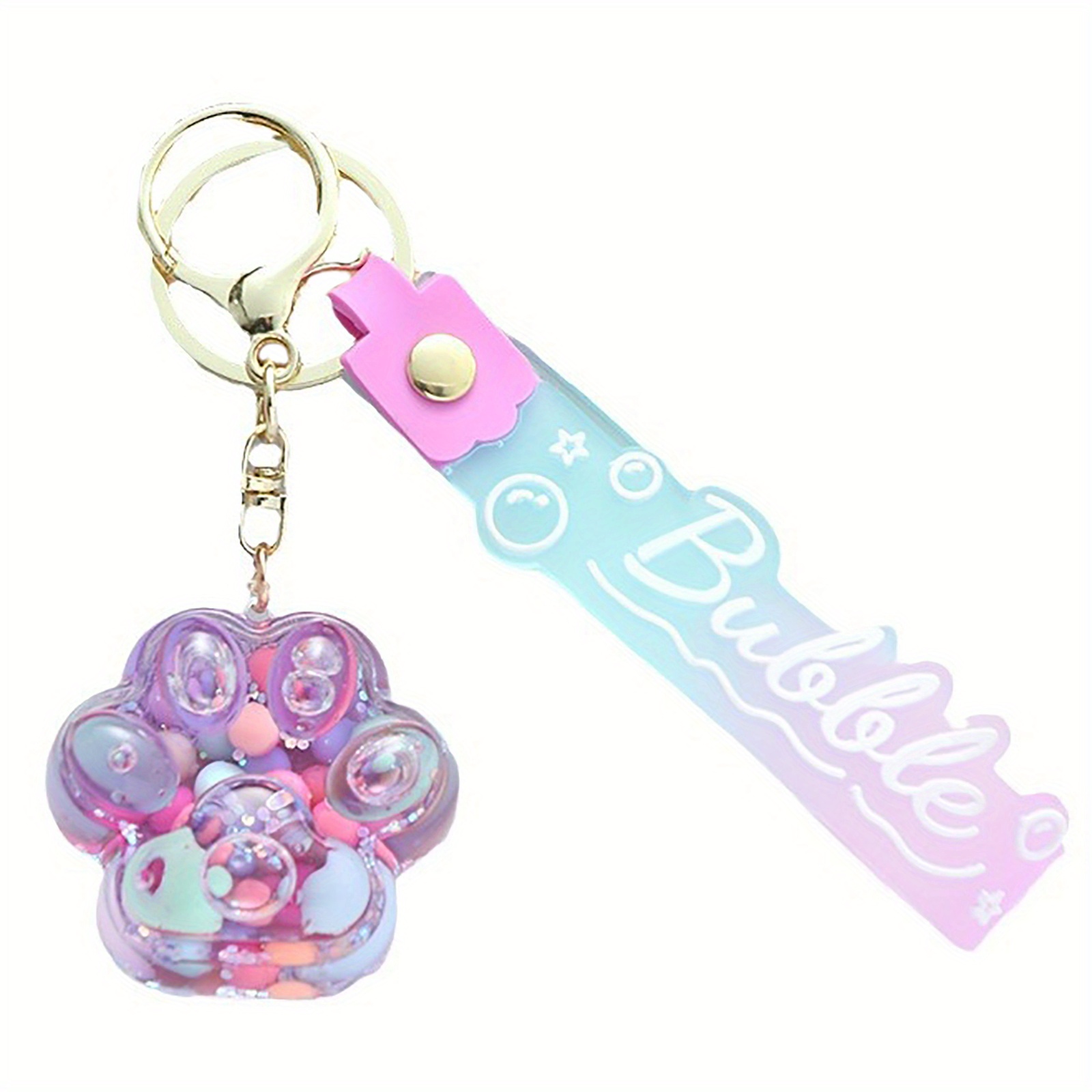 cute cat paw keychain with quicksand floating   lollipop charm 1pc key ring accessory for backpacks and bags details 5