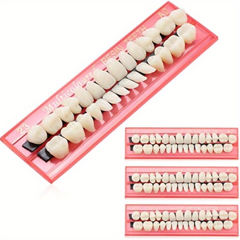 

1/2/4pcs Acrylic Resin Dental Veneers Set - Denture Teeth For Adult Novelty, Upper And Lower Synthetic Resin Fake Teeth, Party Tooth Replacement Kit, Power-free Use, Featherless - A2 Shade