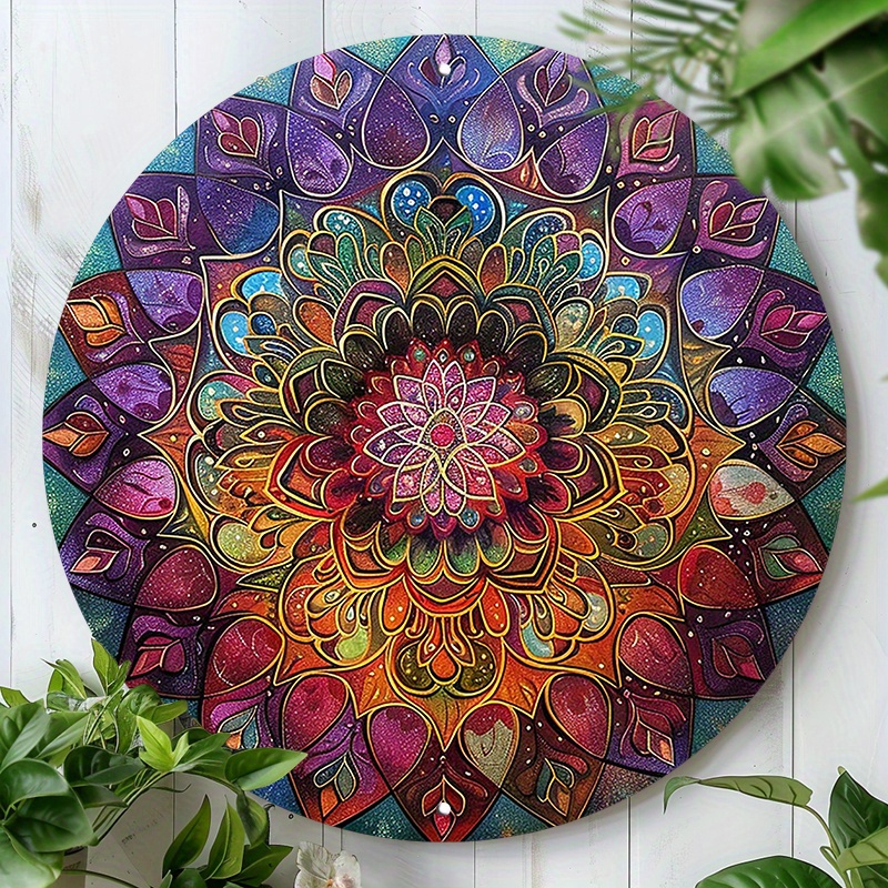 

1pc Sunflower Mandala Round Aluminum Metal Sign - 8 Inch Artistic Wall Decor For Home, Garden, And Office