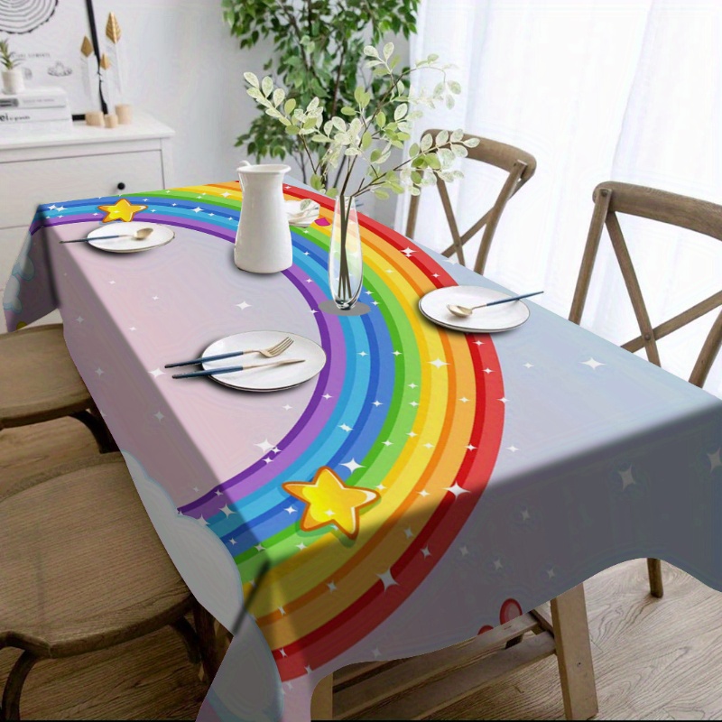 

Rainbow Print Polyester Tablecloth - Oil And Dustproof, Reusable Table Cover For Indoor/outdoor Parties & Holiday Decorations - Mixed Color, Machine Made Weave, All Seasons - 1pc