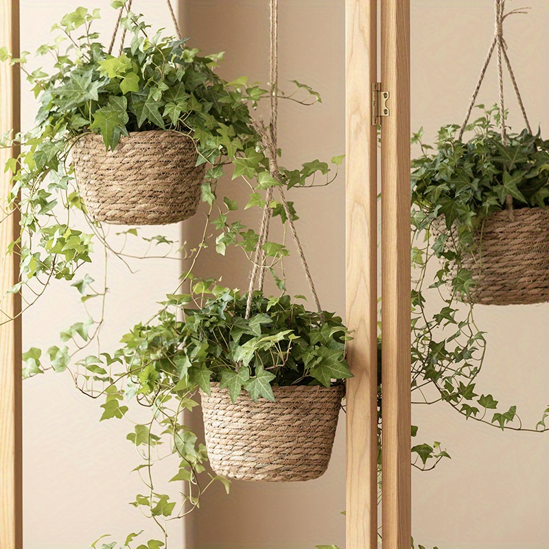 

Straw Hanging Planter - Rustic Garden-style , Home Balcony & Cafe Decor