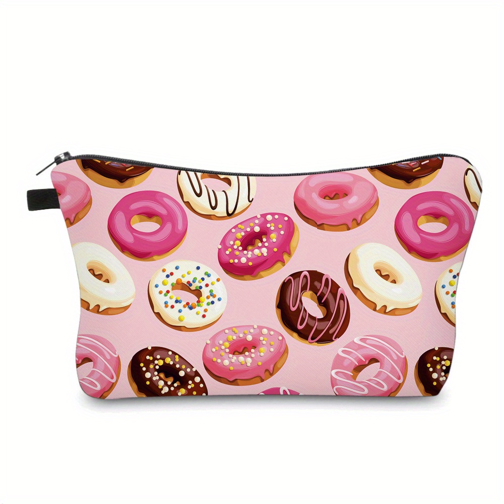 

Cute Donut Print Cosmetic Pouch, Pink 3d Printed Makeup Bag, Waterproof Toiletry Organizer, Fashionable Clutch, Portable Travel Make-up Storage, Holiday Gift For Women