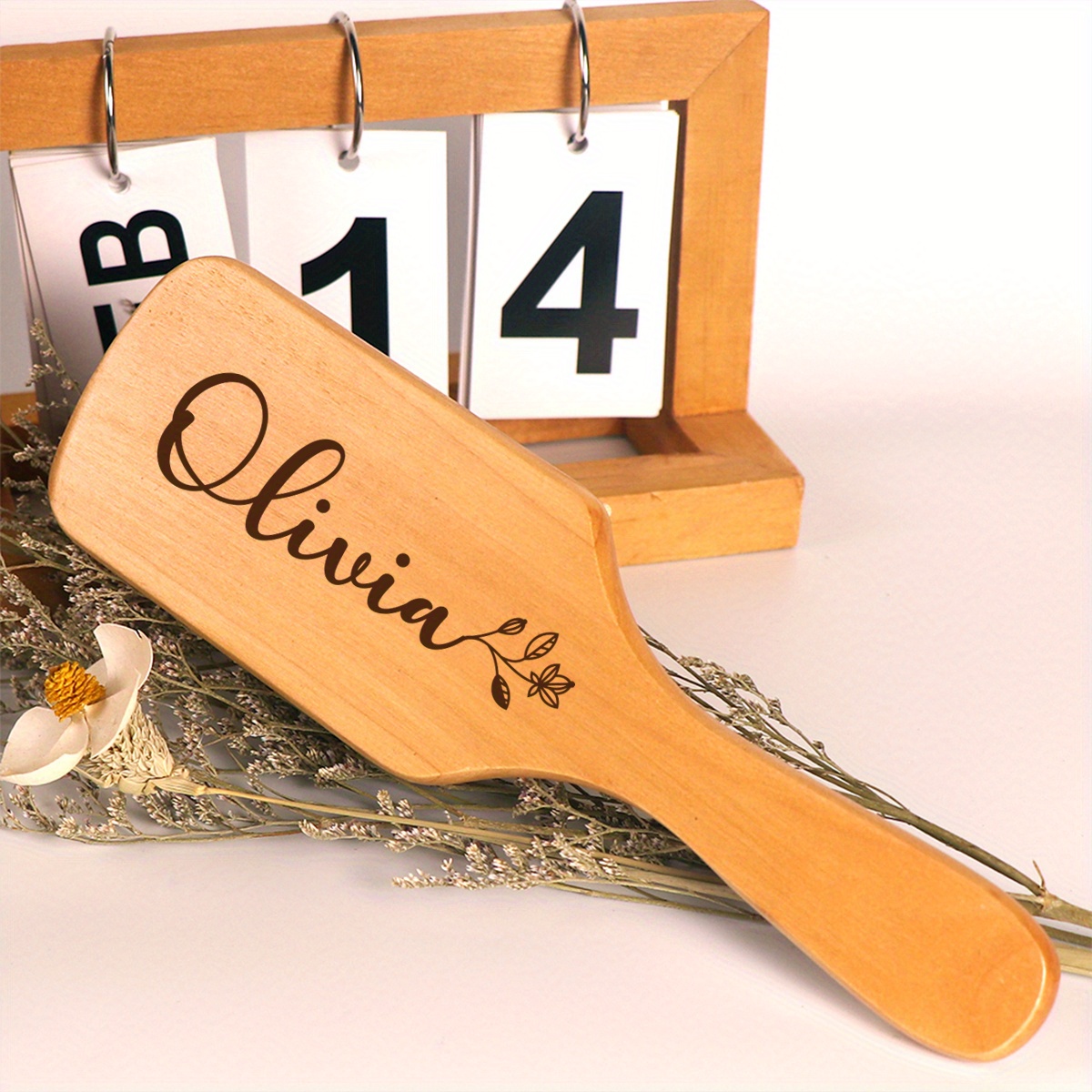 

1pc Personalized Wooden Engraving, , Massager, For , Day, , Commemorative, , Styling Tool For