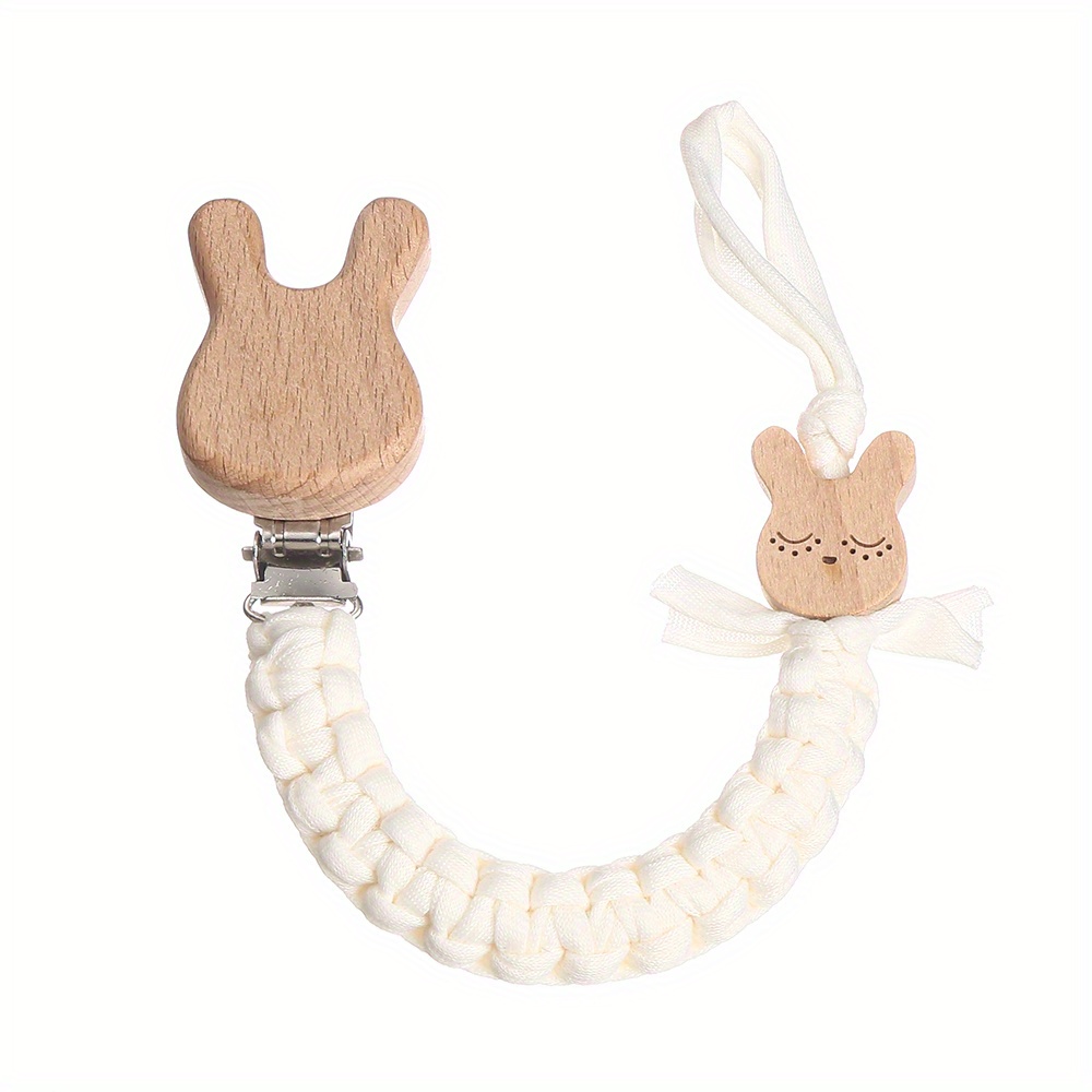 

1pc Cute Rabbit Pacifier Chain, Knitted Pacifier Chain, Cartoon Wooden Pacifier Clip, Anti-drop Pacifier Holder