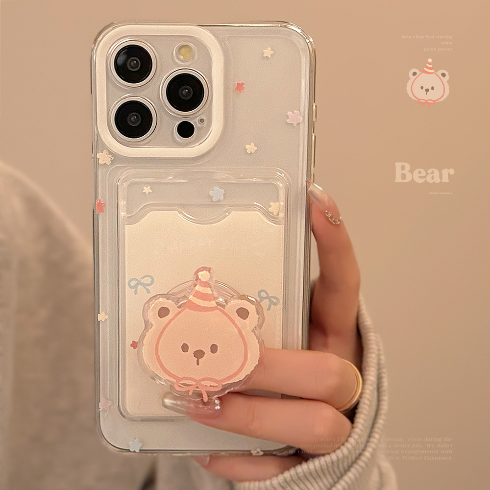 

Cute Milk Bear Bracket Card Holder Transparent Mobile Phone Case Suitable For 15/14/13/12/11/x Series