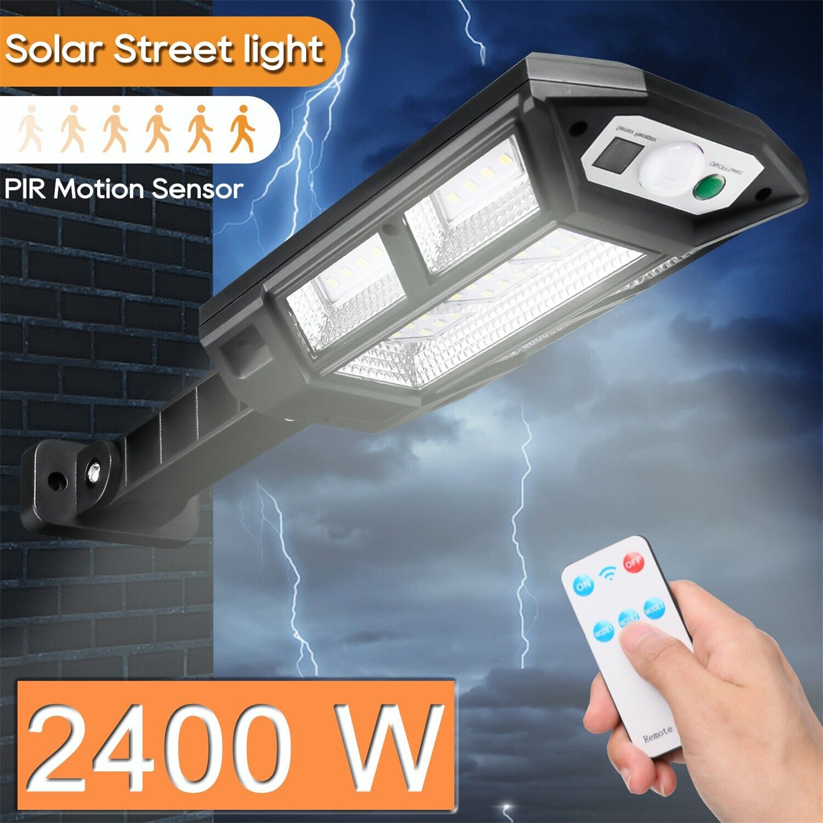 

2400w Led Solar Flood Light With Remote Control 3 Lighting Modes Motion Sensor Outdoor Security Street Lamp For Outdoor Lighting, Enclosure, Event, Party, Bbq Lighting