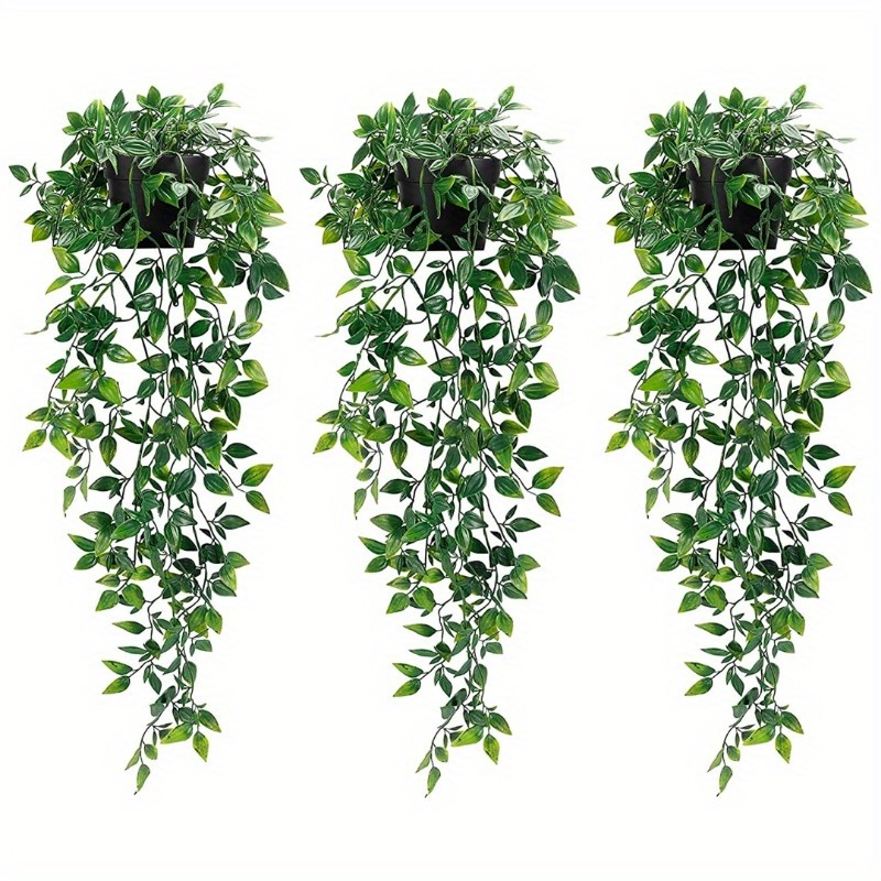 

Chic Faux Hanging Plant - Waterproof Artificial Greenery With Black Pot, Perfect For Indoor/outdoor Decor, Office & Living Room Shelf Accent