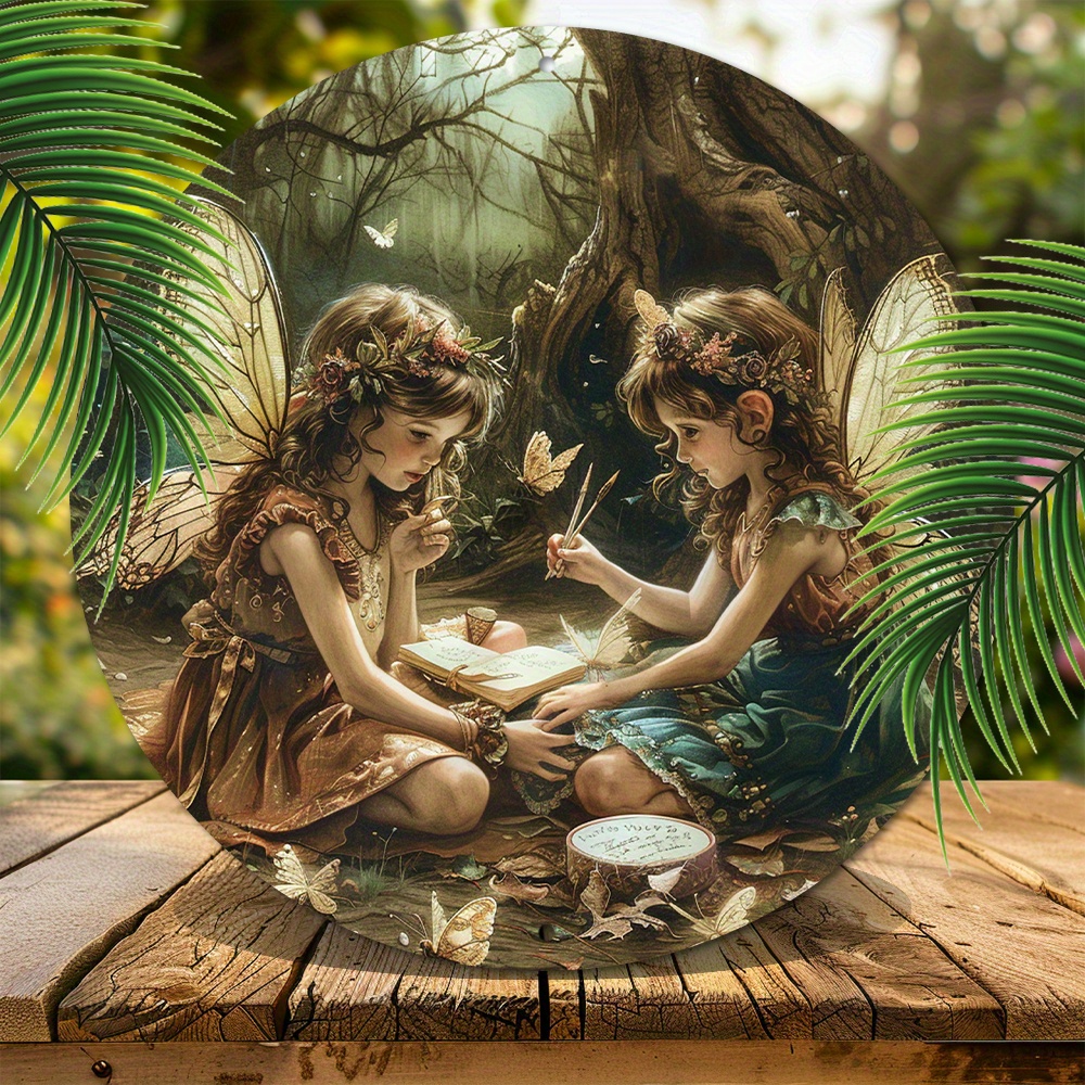 

Aluminum Art Sign 8x8 Inches - Durable Fairy Study Scene Metal Wall Decor For Garden, Bedroom, Or Garage - Versatile Home Artwork And Gift Idea