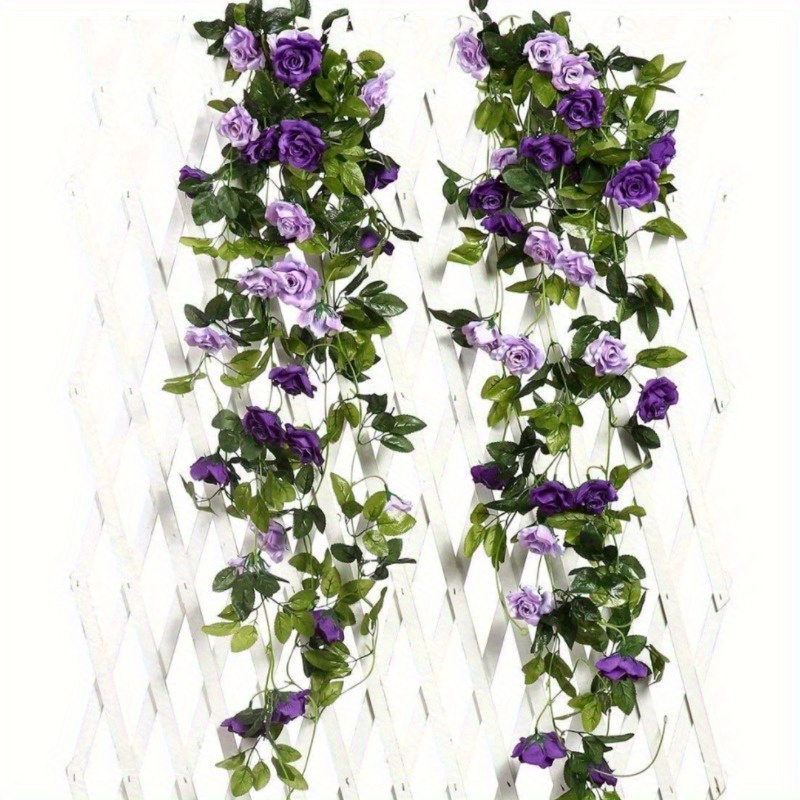 

2pcs, Fake Rose Garland, 7.9ft Artificial Vines Flowers Hanging Silk Rose Vine Wedding Home Office Arch Arrangement Decoration (purple)