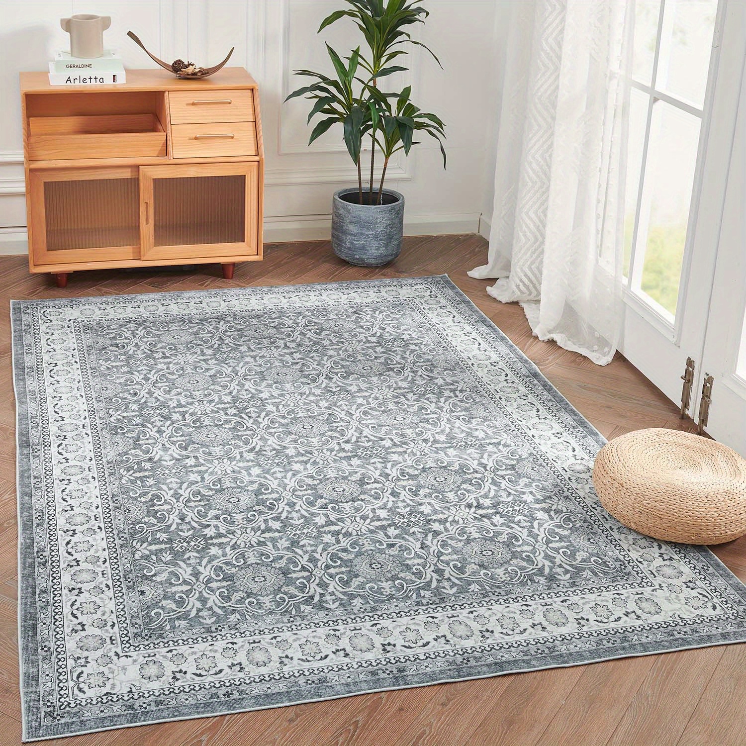 

Jinchan Area Rug Entryway Rug Washable Rug Vintage Rug Soft Rug Small Doormat Grey Floral Print Accent Rug Cover Kitchen Bathroom Living Room Bedroom Farmhouse