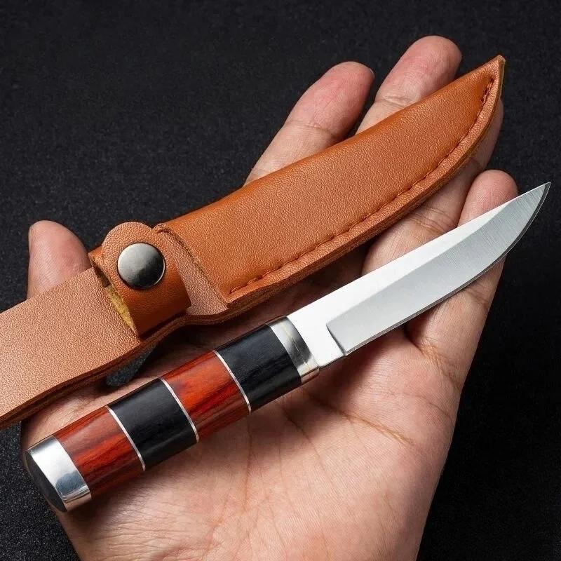 

Stainless Steel Meat Knife With Wooden Handle And Leather Sheath Perfect For Camping, Hunting, And Barbecue!