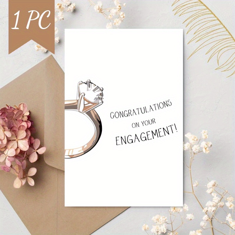 

1pc Engagement Congratulations Card With Diamond Ring Design - High-quality Paper Material For Newly Engaged Couples, Perfect Engagement Gift, Unique Greeting Card From Small Business