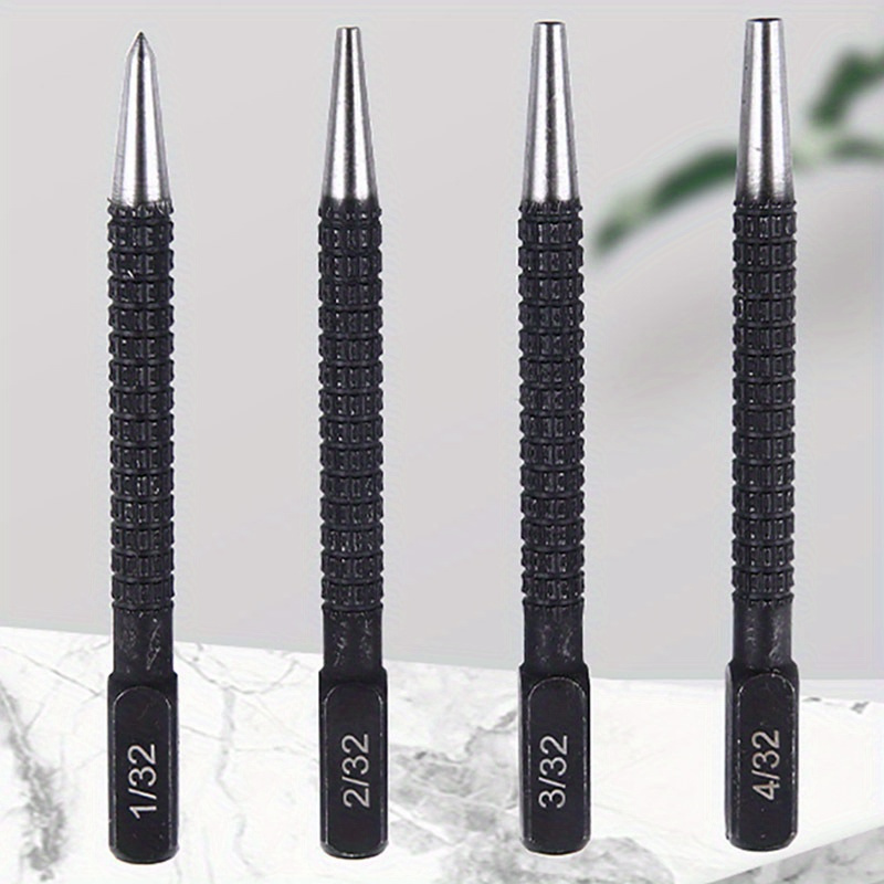 

4pcs High Speed Steel Nail Setter Punch & Center Punch Set - Nail Square Punch Head, Pin Punch, Black Nail Punch Hole Locator (1/32", 1/16", 3/32", 1/8")