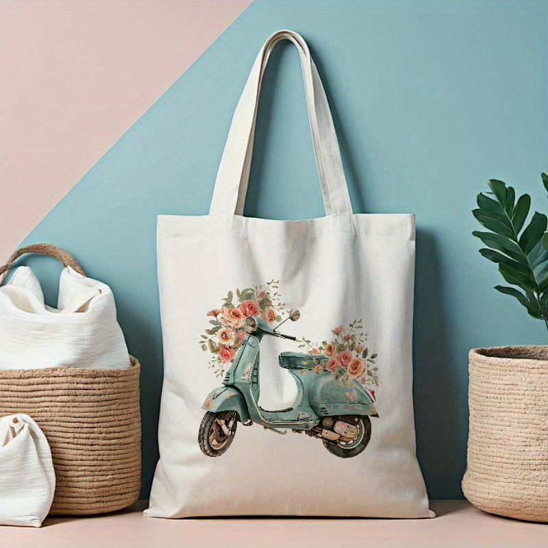 

1 Pc Pattern Canvas Shopper Bag, Simple Design Portable Shoulder Bag, Fashion Large Capacity Tote Bag